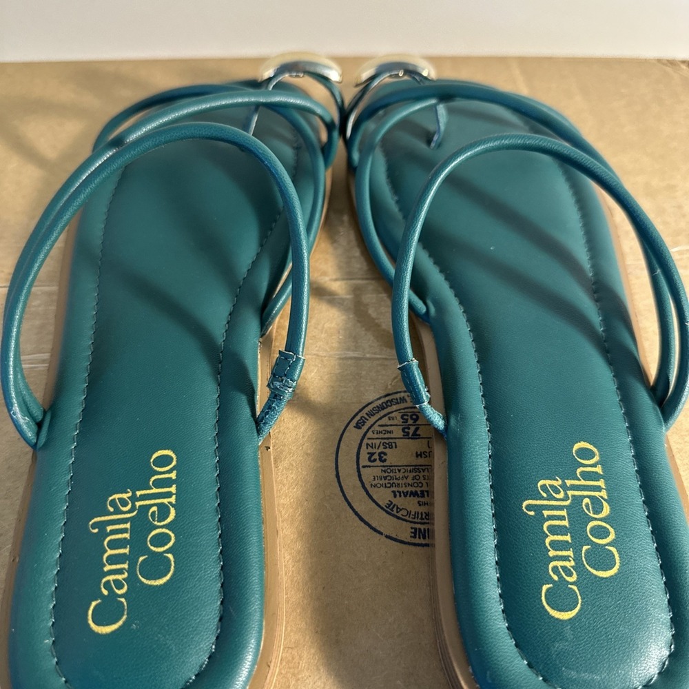 Camila Coelho Women Size 9.5 Venue Strappy Toe Ring Flat Sandals Green - Picture 9 of 14